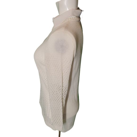 Renuar Beige Pointelle Sweater Layered With Collar Sz S NEW $118 - Picture 3 of 7